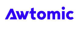 Blue text logo spelling Awtomic on a white background.