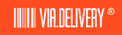 Orange logo with white barcode and the text VIA.DELIVERY® in bold, uppercase letters.