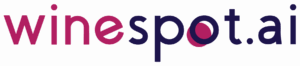Logo with the text winespot.ai in pink and dark purple, featuring a circular design in the letter o.