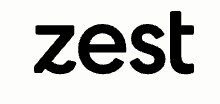 The word zest is written in bold, black, lowercase letters on a white background.